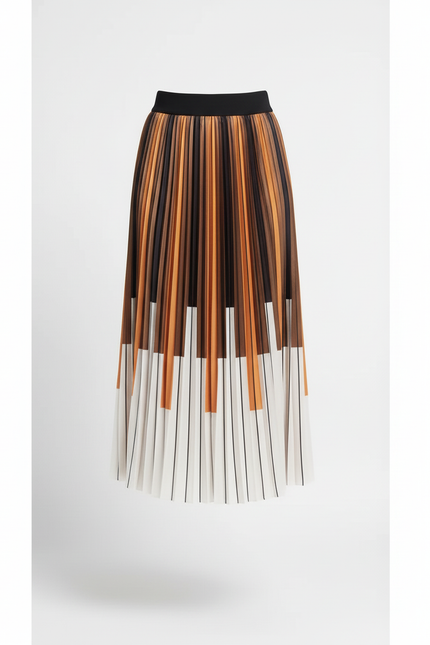 Jupe Longue Plissée Motif Piano Élégante