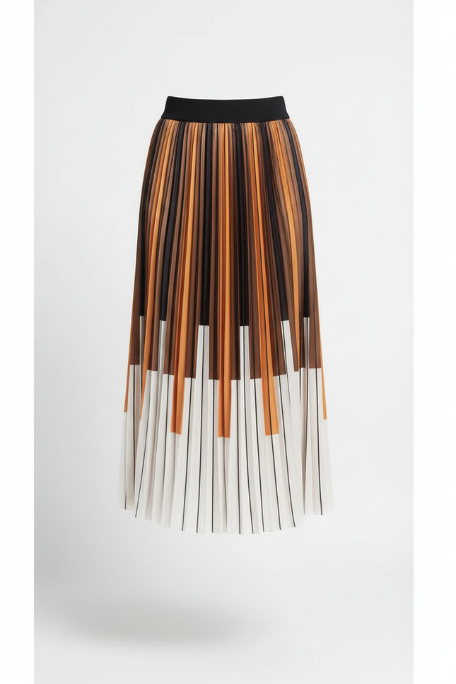 Jupe Longue Plissée Motif Piano Élégante