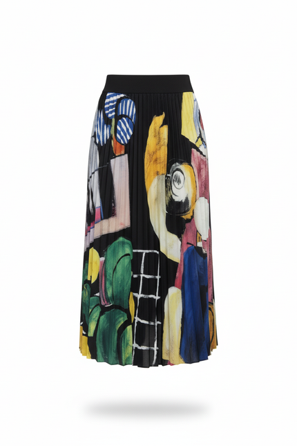 Jupe Longue Plissée Imprimé Abstrait Fluide