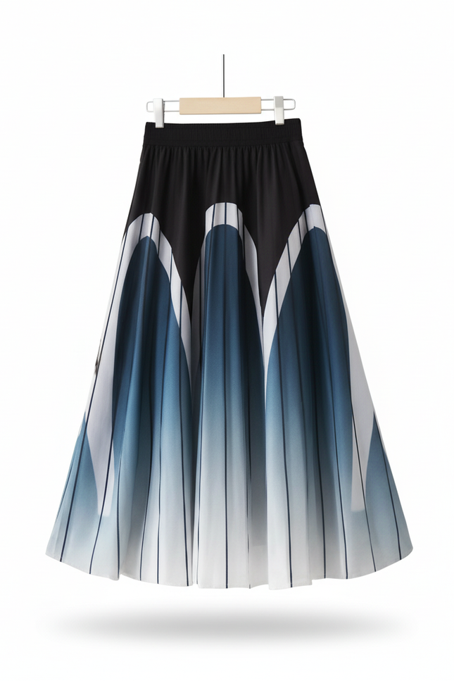 Jupe Longue Satin Imprimé Dégradé Chic