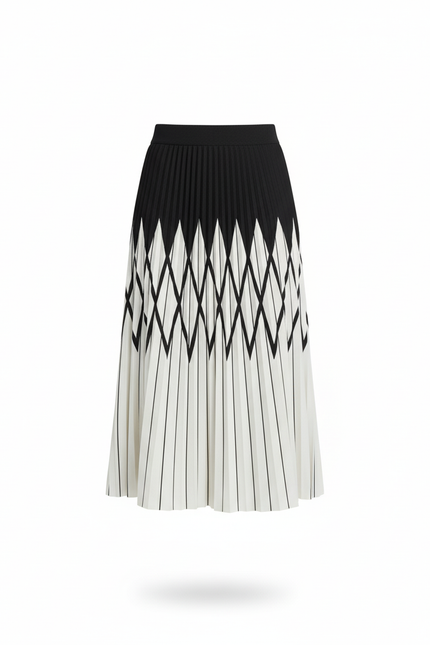 Jupe Longue Plissée Noir Et Blanc Chic