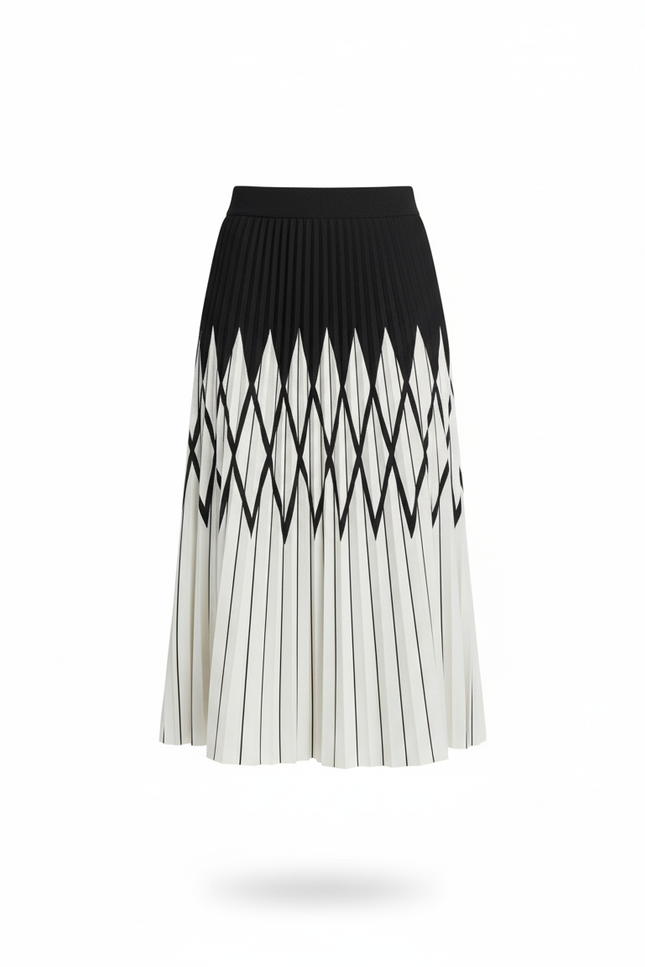 Jupe Longue Plissée Noir Et Blanc Chic