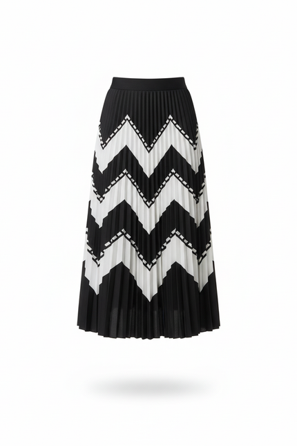 Jupe Longue Plissée Chevron Élégante