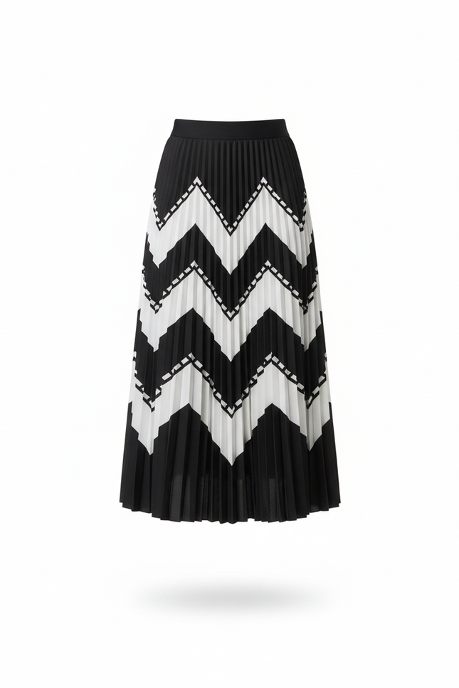 Jupe Longue Plissée Chevron Élégante