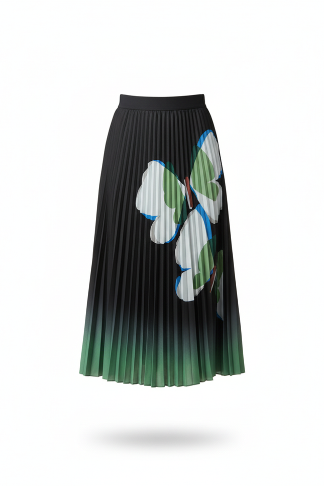 Jupe Longue Plissée Dégradé Vert Fluide