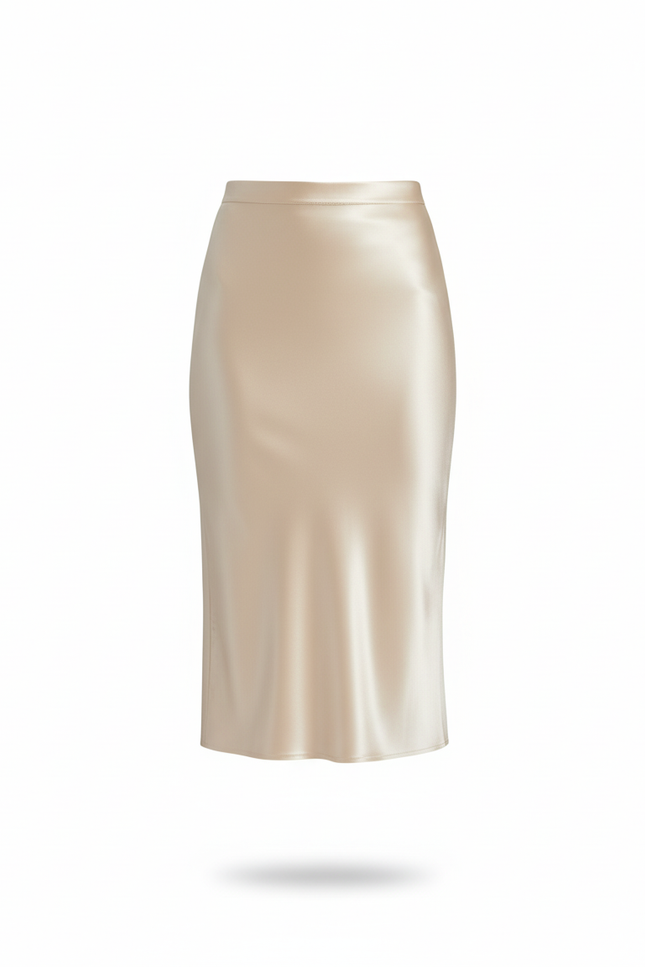 Jupe Longue Satin Champagne Élégante Femme
