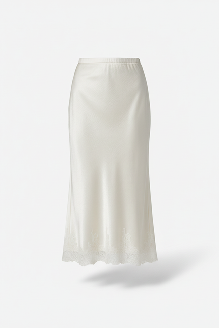 Jupe Longue Satin Dentelle Élégante Mode