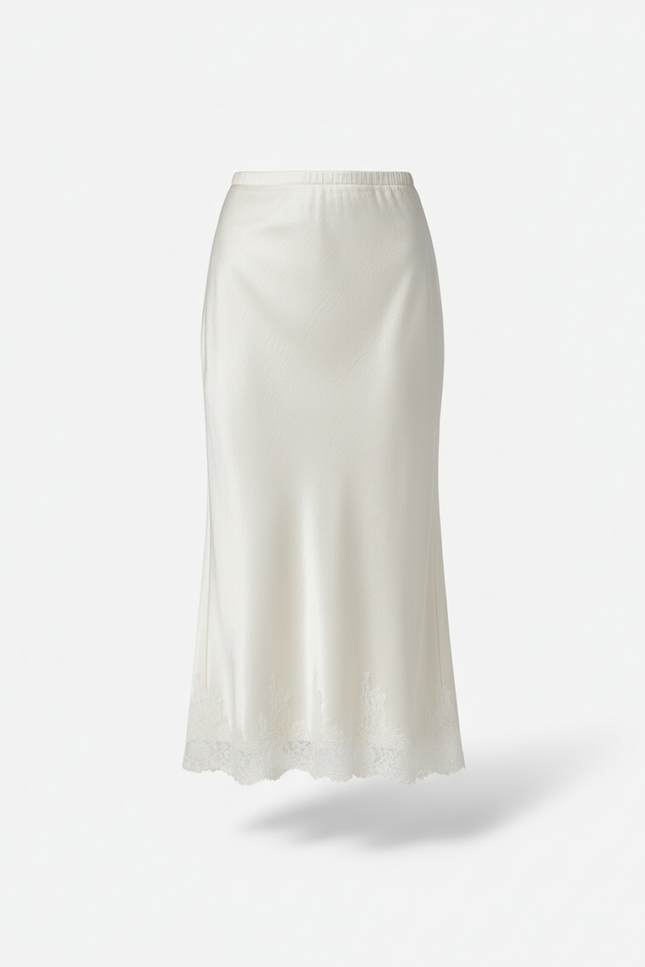 Jupe Longue Satin Dentelle Élégante Mode