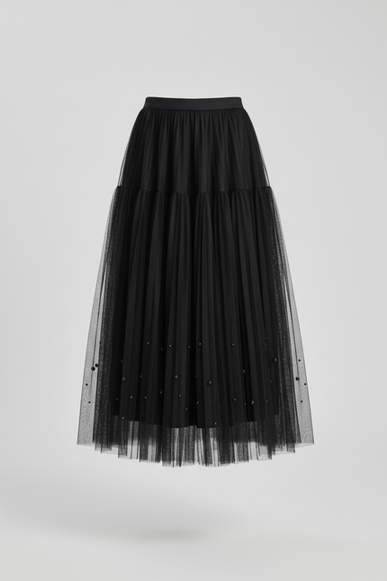 Jupe Longue Plissée Perles Élégante Chic