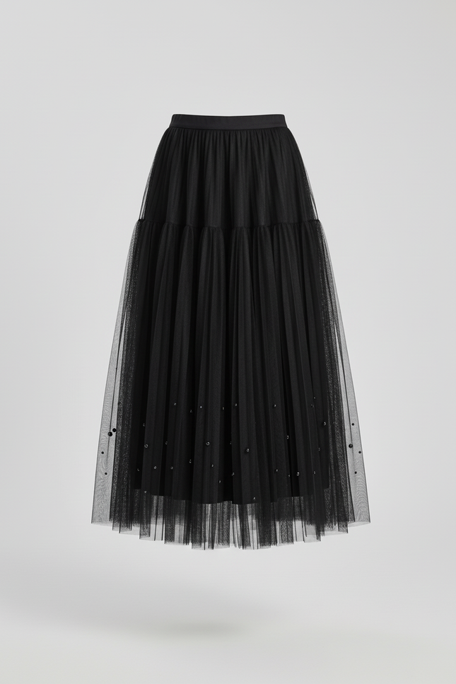 Jupe Longue Plissée Perles Élégante Chic