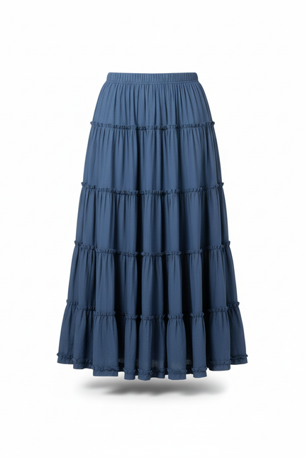 Jupe Longue Bleue À Volants Fluide