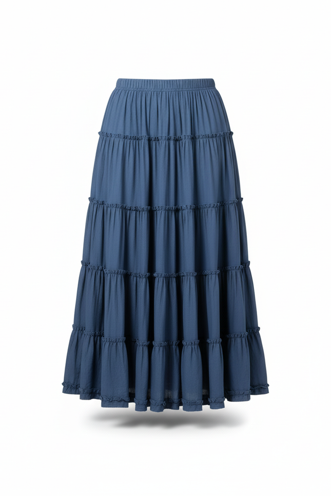 Jupe Longue Bleue À Volants Fluide