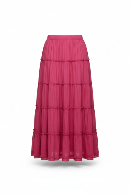 Jupe Longue Rose Fuchsia Volants Fluide