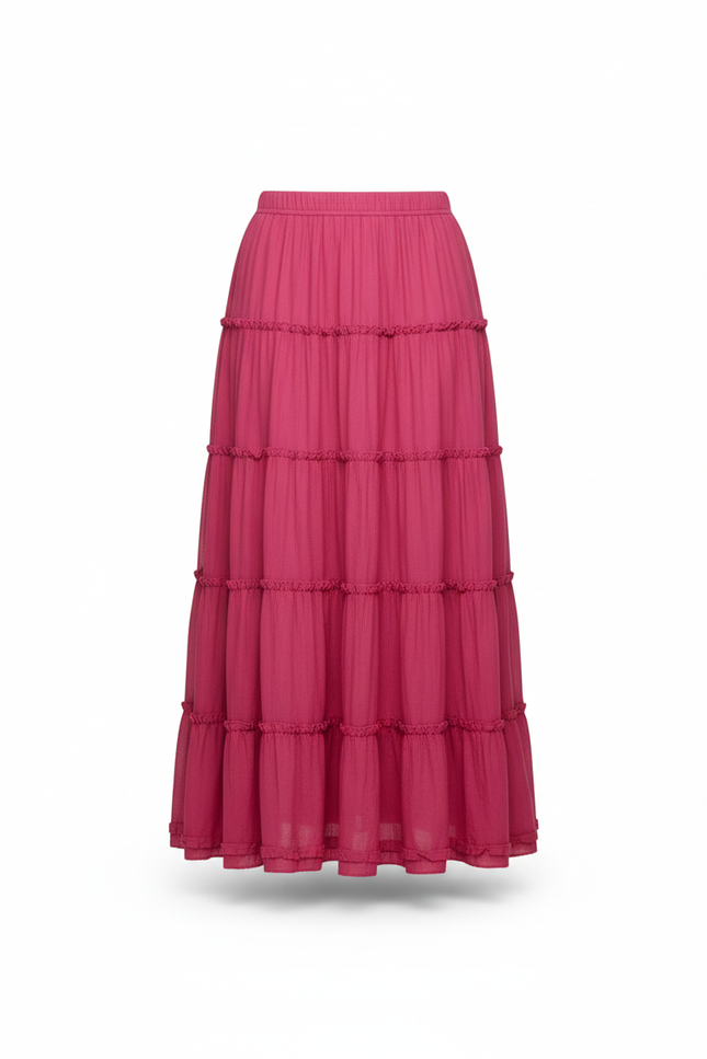 Jupe Longue Rose Fuchsia Volants Fluide