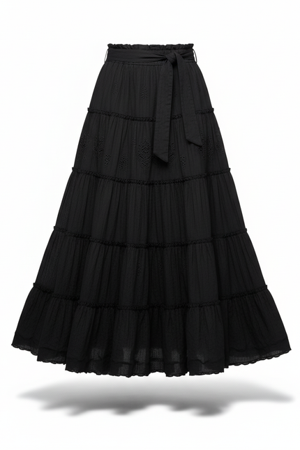 Jupe Longue Noire Fluide Volants