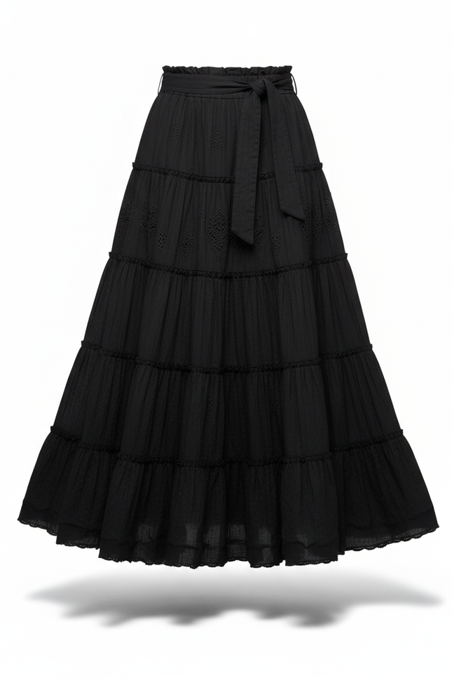 Jupe Longue Noire Fluide Volants