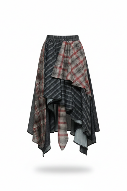 Jupe Longue Plaid Asymétrique Chic