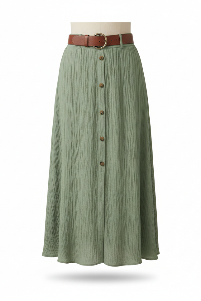 Jupe Longue Verte Boutonnée Fluide