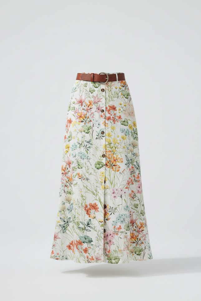 Jupe Longue Fleurie Boutonnée Fluide