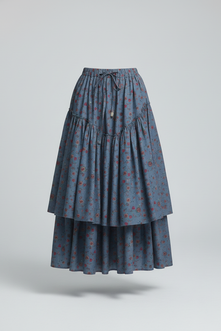 Jupe Longue À Volants Fleurie Bohème