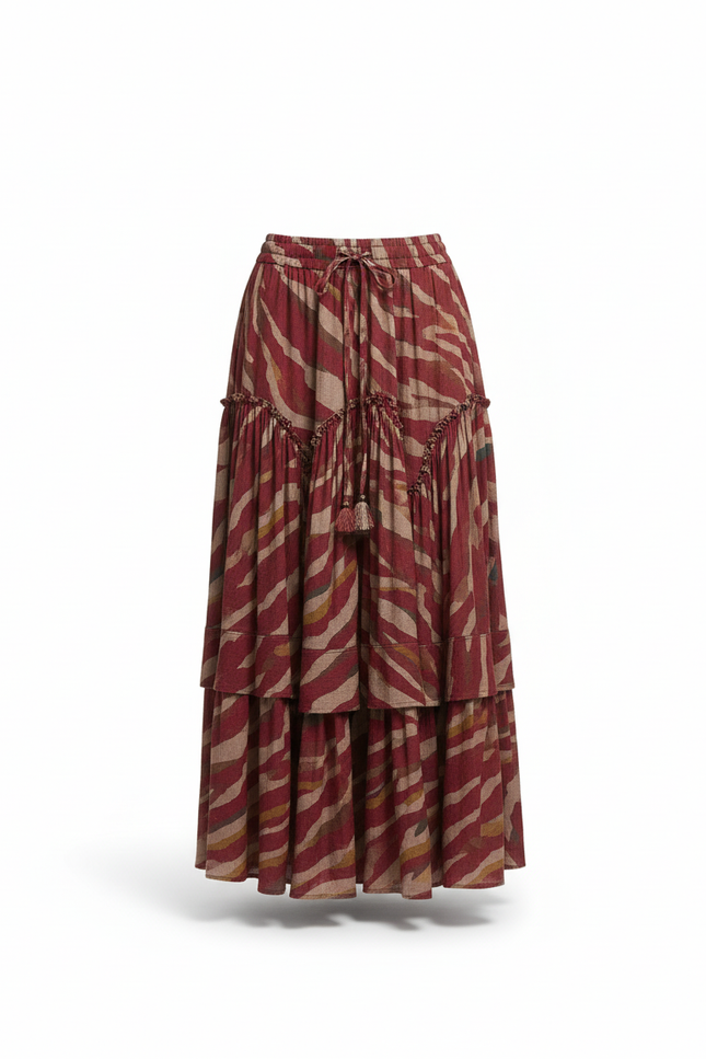 Jupe Longue Étagée Imprimée Bohème