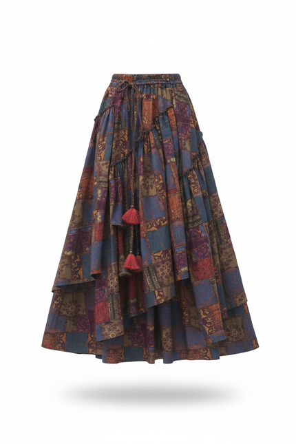 Jupe Longue Patchwork Ethnique Fluide