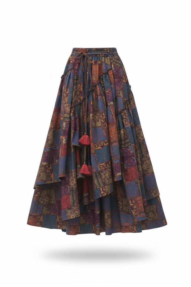 Jupe Longue Patchwork Ethnique Fluide