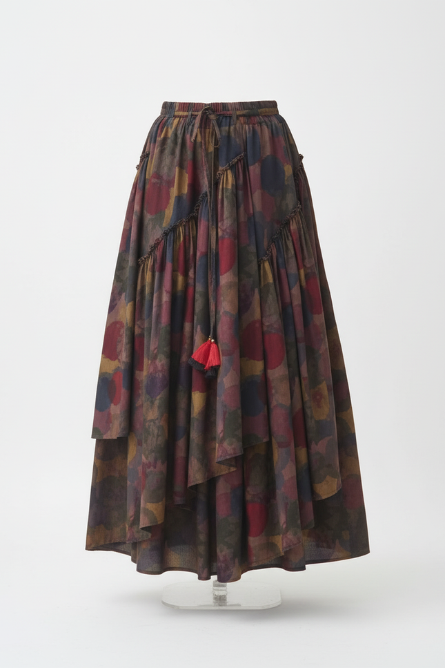 Jupe Longue Motif Ethnique À Volants Bohème
