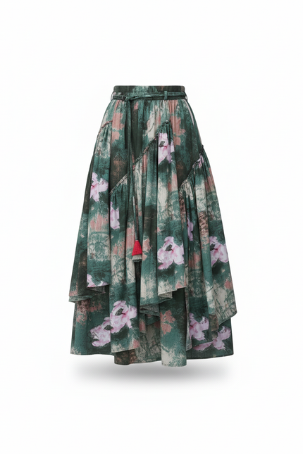 Jupe Longue Imprimée Florale Asymétrique Bohème
