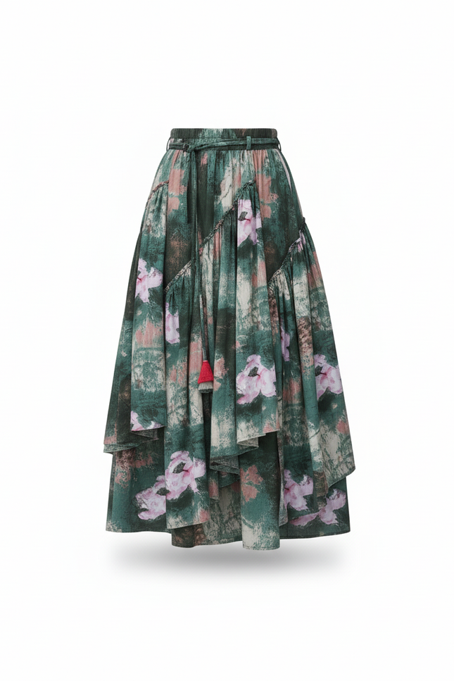 Jupe Longue Imprimée Florale Asymétrique Bohème