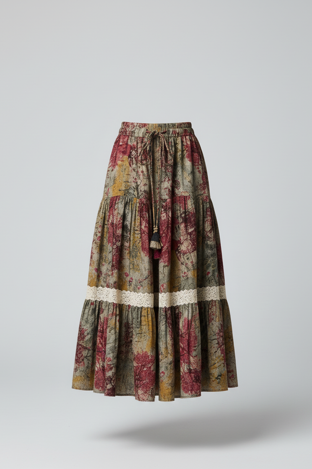 Jupe Longue Imprimée À Volants Bohème