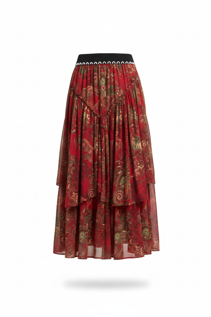 Jupe Longue Rouge À Volants Bohème