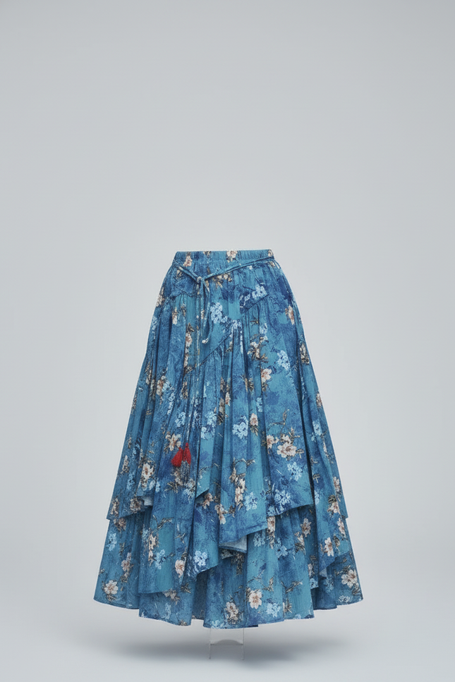 Jupe Longue Florale Bleue Bohème