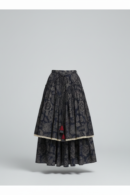 Jupe Longue Superposée Motif Cachemire Bohème