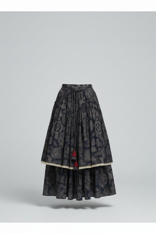 Jupe Longue Superposée Motif Cachemire Bohème