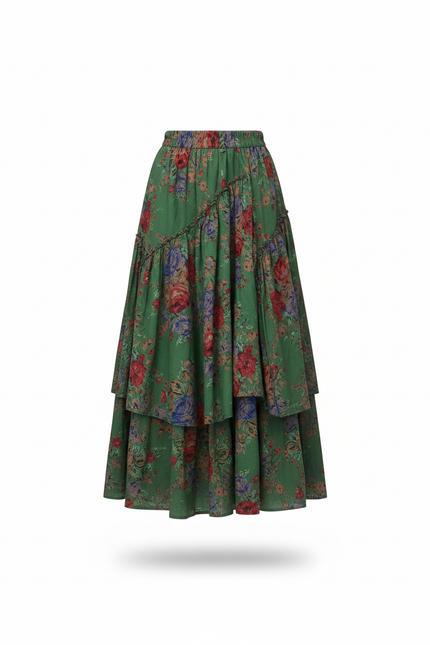 Jupe Longue Florale À Volants Bohème