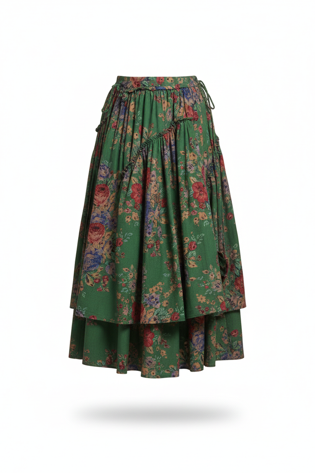 Jupe Longue Florale Étagée Rétro