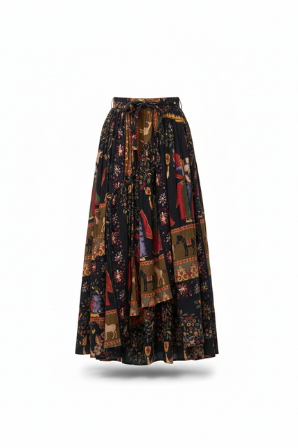 Jupe Longue Motif Floral Irrégulière Bohème