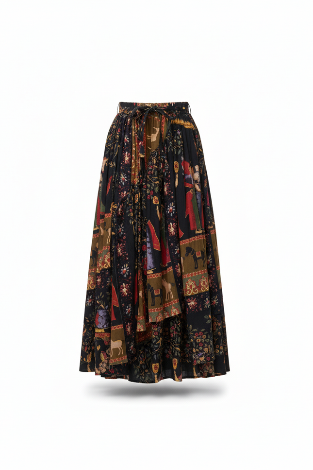 Jupe Longue Motif Floral Irrégulière Bohème