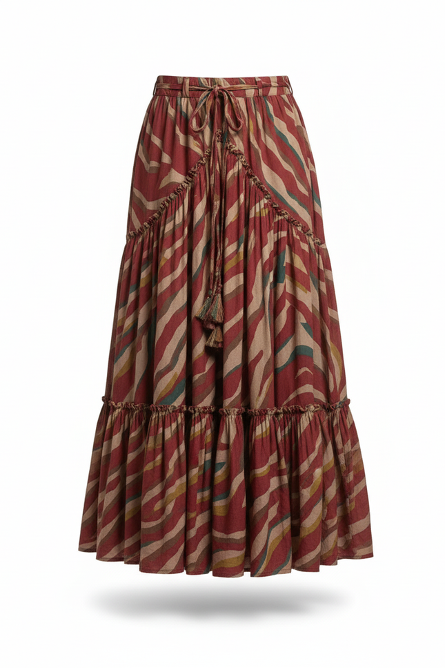 Jupe Longue Imprimée Zèbre À Volants Bohème