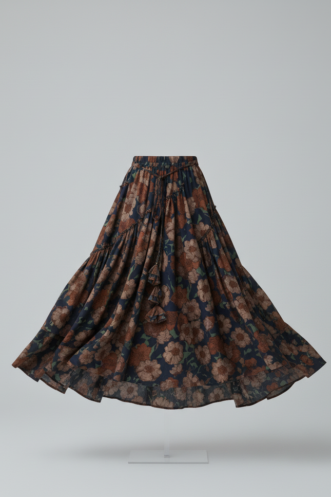 Jupe Longue Florale Asymétrique Bohème Femme
