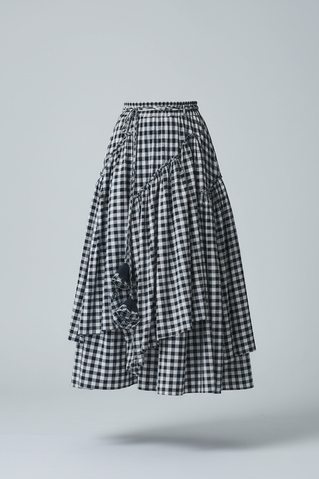 Jupe Longue Carreaux Vichy À Volants Rétro