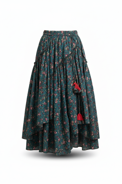 Jupe Longue Vert Fleuri Bohème