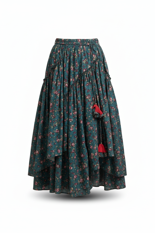 Jupe Longue Vert Fleuri Bohème