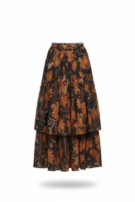 Jupe Longue Imprimé Floral À Volants Rétro