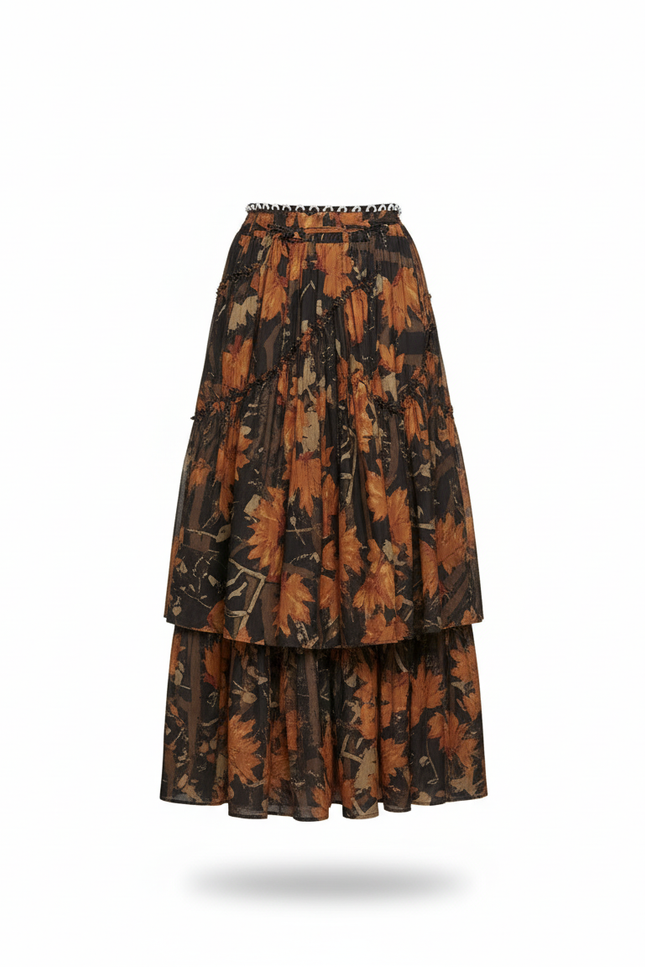 Jupe Longue Imprimé Floral À Volants Rétro