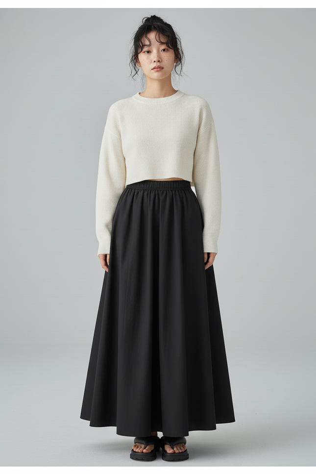 Jupe Longue Noire Fluide Élégante