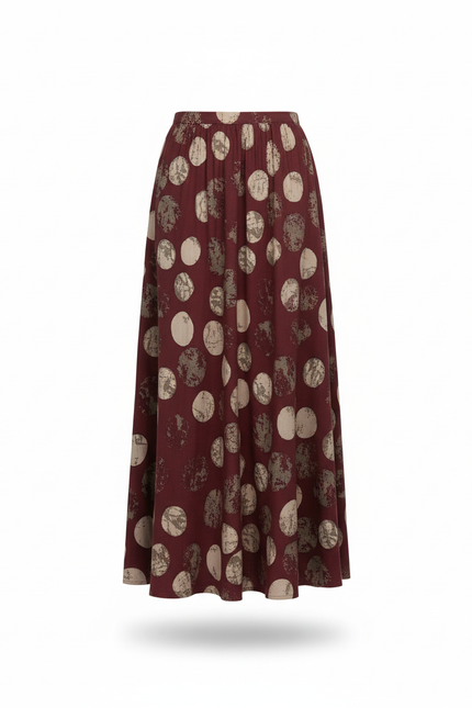 Jupe Longue Bordeaux Imprimée Cercles Fluide