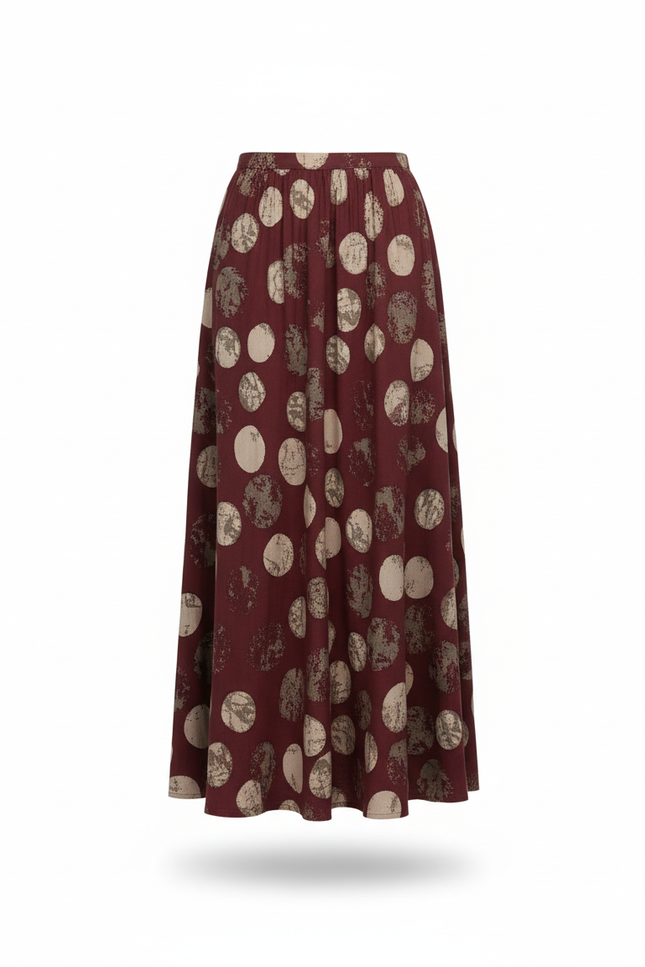 Jupe Longue Bordeaux Imprimée Cercles Fluide