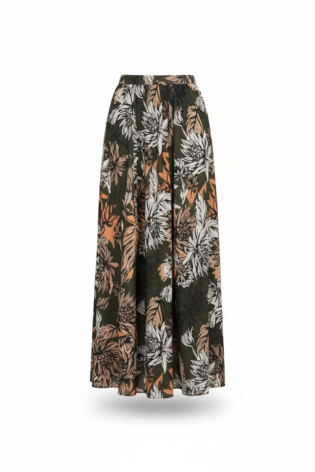 Jupe Longue Kaki Imprimée Florale Bohème